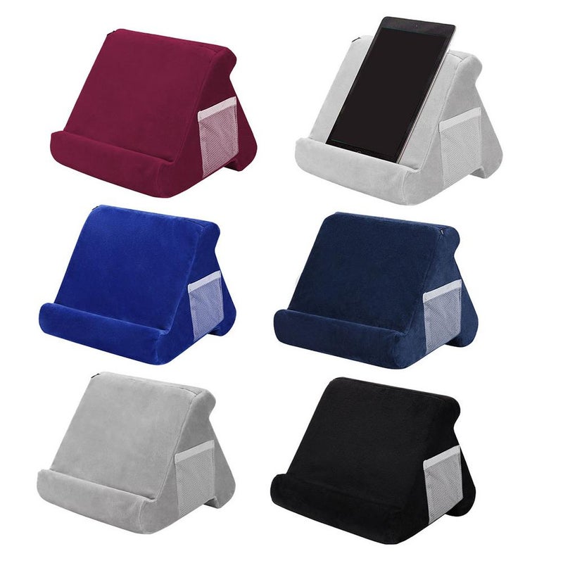 Linen-Cotton Pillow Tablet Phone Holder – Soft Foam Cushion Stand with Side Pocket, Compatible with 4-13 Inch iPad/Kindle/iPhone, Hands-Free for Home/Office/Travel (blue) - Image 2
